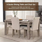 Wooden Dining Set - Modern Farmhouse Style Rectangular Table & Upholstered Chairs for Kitchen & Dining Room (Beige)-Morden Fort