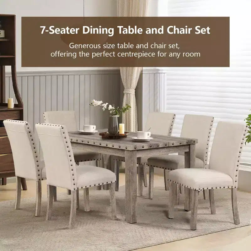 Wooden Dining Set - Modern Farmhouse Style Rectangular Table & Upholstered Chairs for Kitchen & Dining Room (Beige)-Morden Fort
