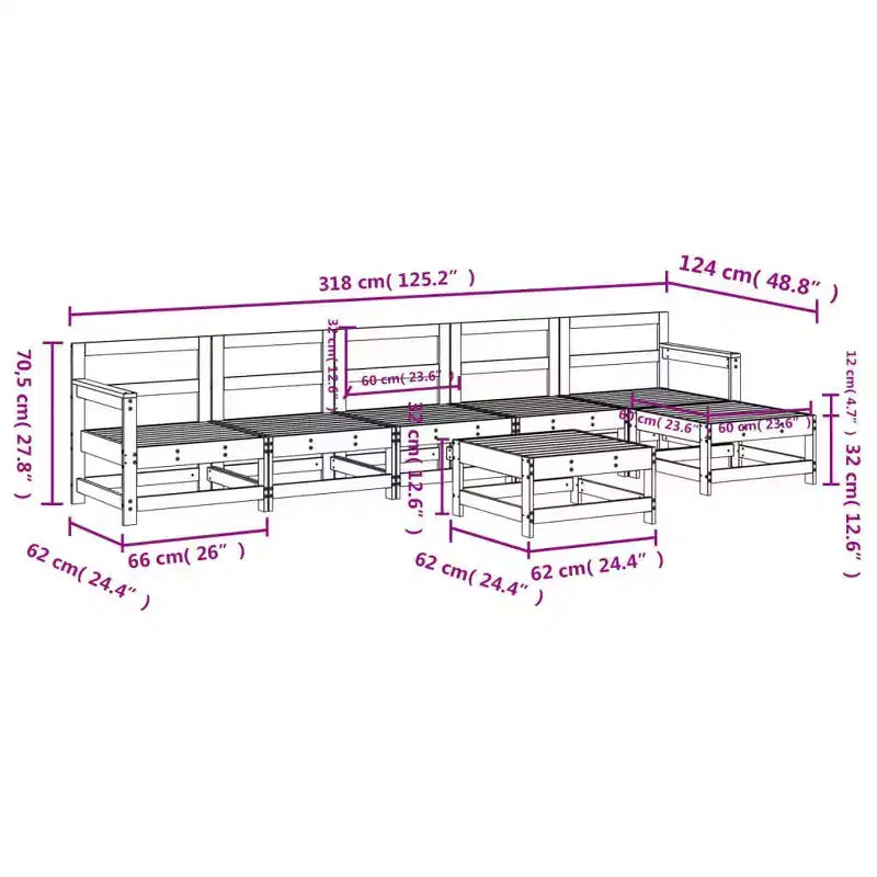vidaXL Garden Lounge Set Pine Solid Pine Wood Large Modular