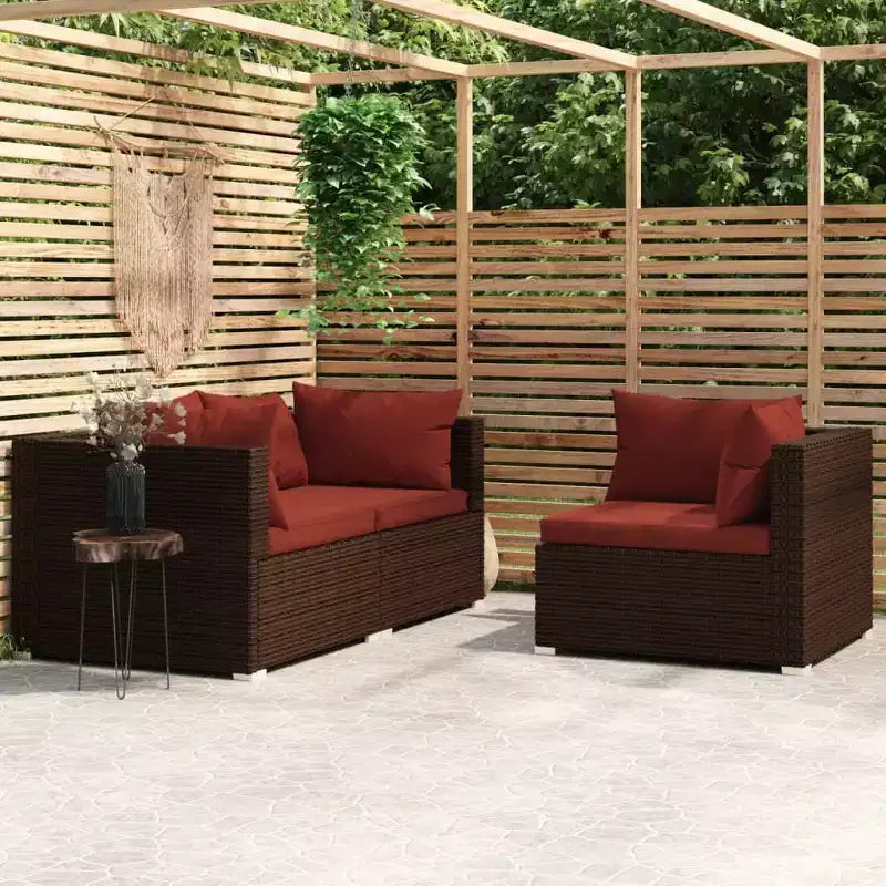 vidaXL loungeset voor terras, 3-delige hoekbank met kussens, PE-rattan