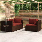 vidaXL loungeset voor terras, 3-delige hoekbank met kussens, PE-rattan