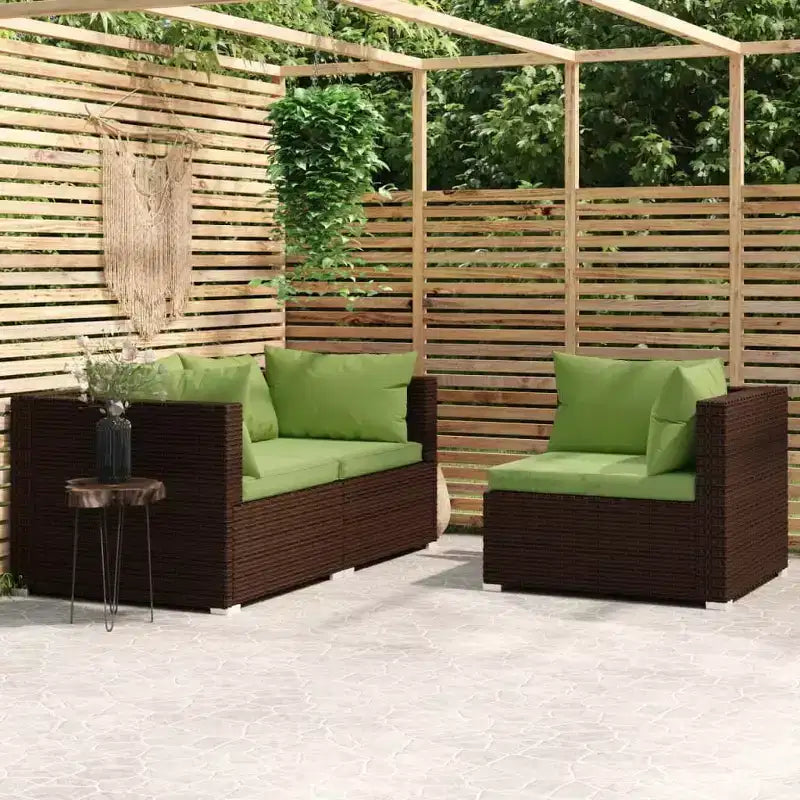 vidaXL loungeset voor terras, 3-delige hoekbank met kussens, PE-rattan