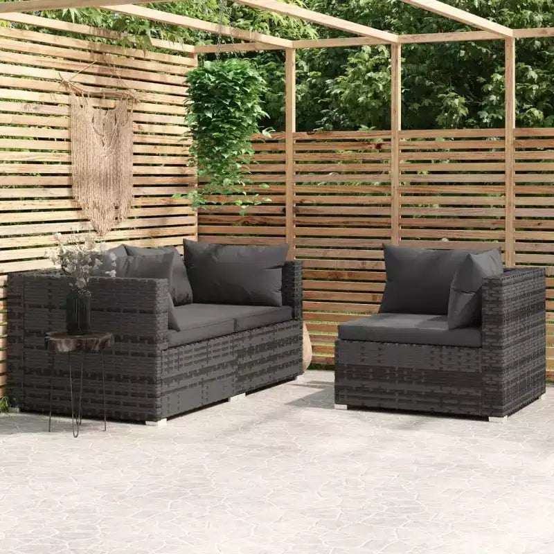 vidaXL loungeset voor terras, 3-delige hoekbank met kussens, PE-rattan