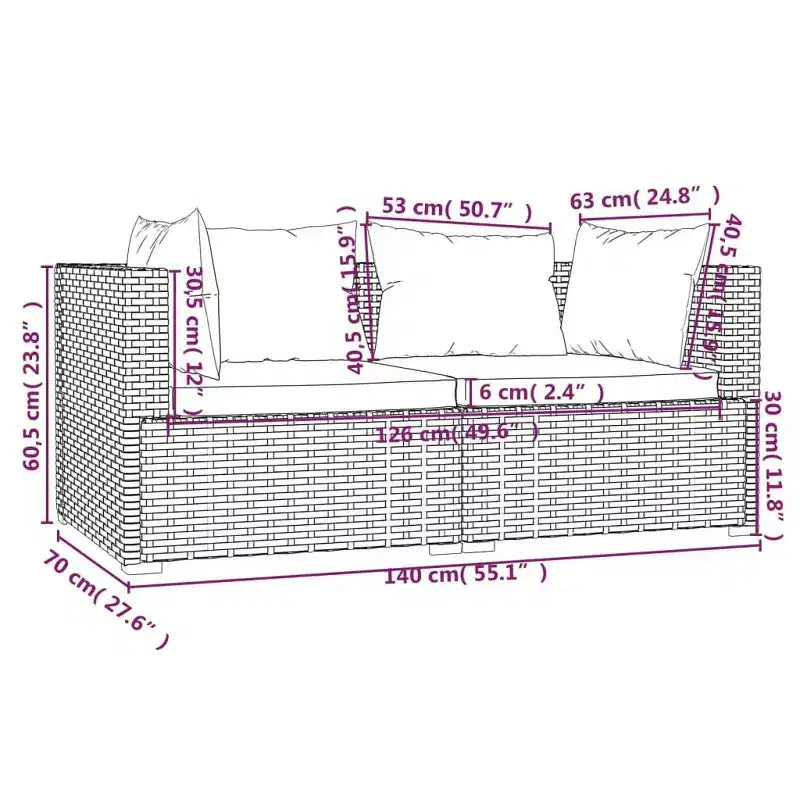 vidaXL loungeset voor terras, 3-delige hoekbank met kussens, PE-rattan