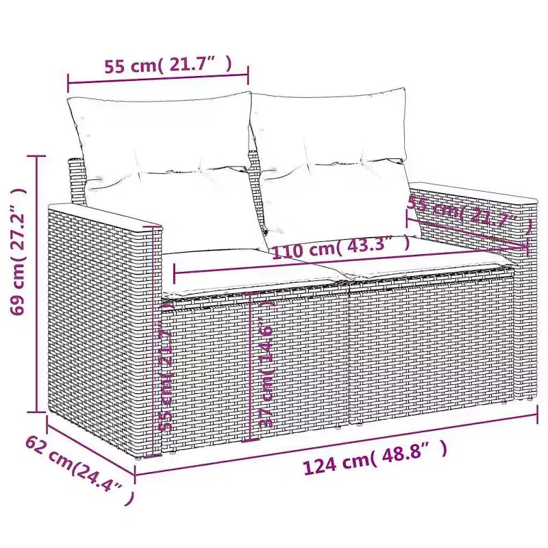 vidaXL 10-delige loungeset voor buiten met kussens, grijs polyrotan (alleen in de VS)