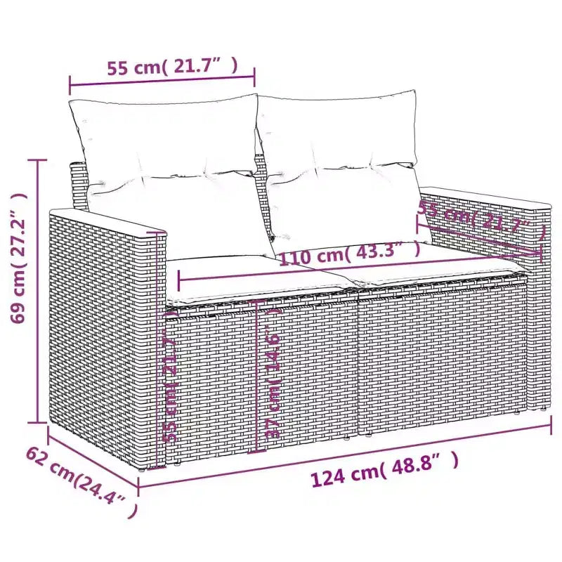vidaXL 10-delige loungeset voor buiten met kussens, grijs polyrotan (alleen in de VS)