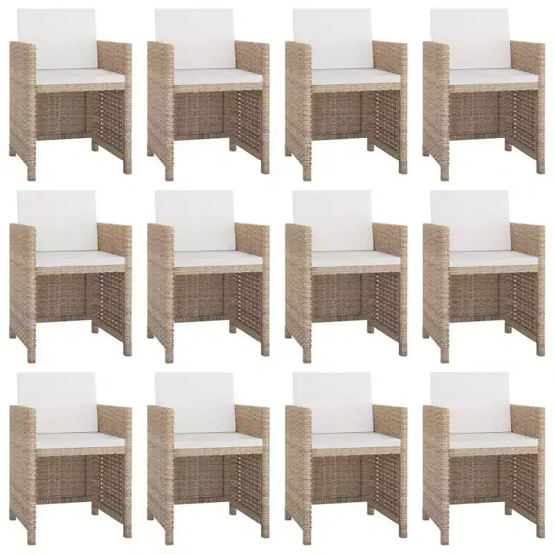 vidaXL eethoek voor op het terras met kussens, tafel en stoelen, 13-delig, polyrotan