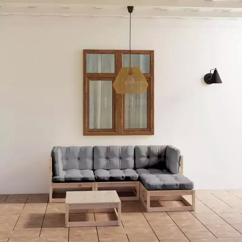 vidaXL Patio Furniture Set 5 Piece Outdoor Sectional Sofa Solid Wood Pine