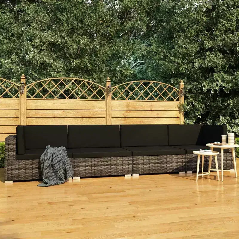 vidaXL 4-delige loungeset voor terras met kussens, poly-rattan, grijs