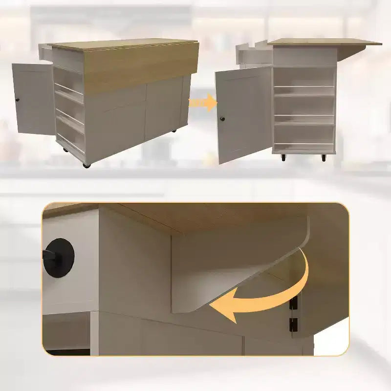Rolling Kitchen Island with Drop Leaf Countertop and Storage