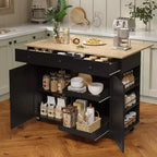 Rolling Kitchen Island with Drop Leaf Countertop and Storage