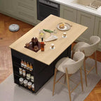 Rolling Kitchen Island with Drop Leaf Countertop and Storage