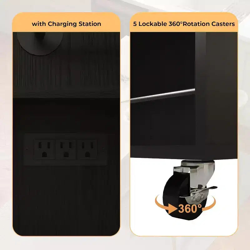 Rolling Kitchen Island with Drop Leaf Countertop and Storage