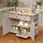 Rolling Kitchen Island with Drop Leaf Countertop and Storage
