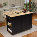 Rolling Kitchen Island with Drop Leaf Countertop, Charging Station & Ample Storage, Mobile Kitchen Cart On Wheels with Pull-Out Shelves