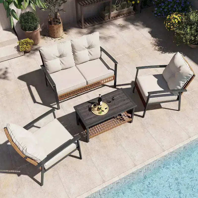 LAUSAINT HOME 4-delige rotan zitset, comfortabele extra ruime tuinmeubelset voor buiten