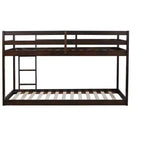 Twin over Twin Low Bunk Bed with Ladder, Guardrails, Plywood Slats and Under-Bed Storage Space