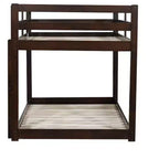 Twin over Twin Low Bunk Bed with Ladder, Guardrails, Plywood Slats and Under-Bed Storage Space