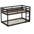 Twin over Twin Low Bunk Bed with Ladder, Guardrails, Plywood Slats and Under-Bed Storage Space