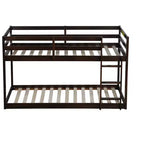 Twin over Twin Low Bunk Bed with Ladder, Guardrails, Plywood Slats and Under-Bed Storage Space