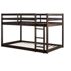 Twin over Twin Low Bunk Bed with Ladder, Guardrails, Plywood Slats and Under-Bed Storage Space