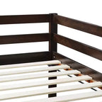 Twin over Twin Low Bunk Bed with Ladder, Guardrails, Plywood Slats and Under-Bed Storage Space