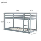 Twin over Twin Low Bunk Bed with Ladder, Guardrails, Plywood Slats and Under-Bed Storage Space
