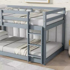 Twin over Twin Low Bunk Bed with Ladder, Guardrails, Plywood Slats and Under-Bed Storage Space