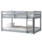 Twin over Twin Low Bunk Bed with Ladder, Guardrails, Plywood Slats and Under-Bed Storage Space