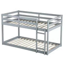 Twin over Twin Low Bunk Bed with Ladder, Guardrails, Plywood Slats and Under-Bed Storage Space