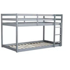 Twin over Twin Low Bunk Bed with Ladder, Guardrails, Plywood Slats and Under-Bed Storage Space