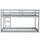 Twin over Twin Low Bunk Bed with Ladder, Guardrails, Plywood Slats and Under-Bed Storage Space