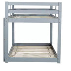 Twin over Twin Low Bunk Bed with Ladder, Guardrails, Plywood Slats and Under-Bed Storage Space