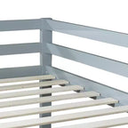 Twin over Twin Low Bunk Bed with Ladder, Guardrails, Plywood Slats and Under-Bed Storage Space