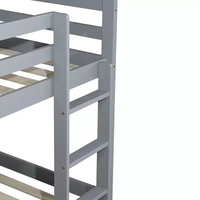 Twin over Twin Low Bunk Bed with Ladder, Guardrails, Plywood Slats and Under-Bed Storage Space