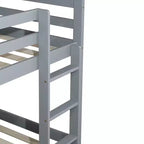 Twin over Twin Low Bunk Bed with Ladder, Guardrails, Plywood Slats and Under-Bed Storage Space