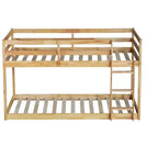 Twin over Twin Low Bunk Bed with Ladder, Guardrails, Plywood Slats and Under-Bed Storage Space