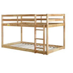 Twin over Twin Low Bunk Bed with Ladder, Guardrails, Plywood Slats and Under-Bed Storage Space