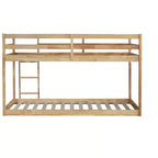 Twin over Twin Low Bunk Bed with Ladder, Guardrails, Plywood Slats and Under-Bed Storage Space