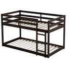Twin over Twin Low Bunk Bed with Ladder, Guardrails, Plywood Slats and Under-Bed Storage Space