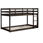 Twin over Twin Low Bunk Bed with Ladder, Guardrails, Plywood Slats and Under-Bed Storage Space