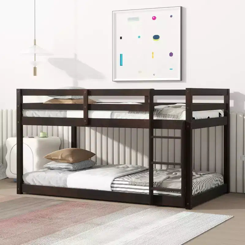 Bellemave Twin over Twin Bunk Bed with Ladder, Guardrails, Sturdy Slats & Storage, Low Loft Design, Solid Wood, Space-Saving, Multiple Finishes