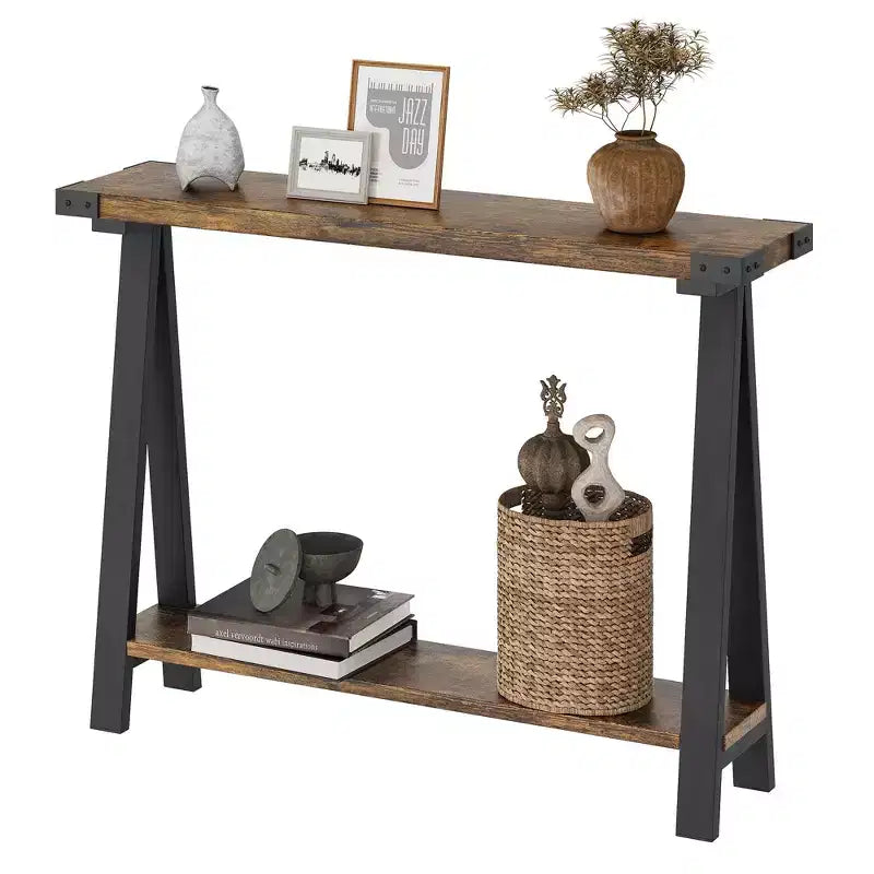 43.3" Farmhouse Console Table with 2-Tier Open Storage