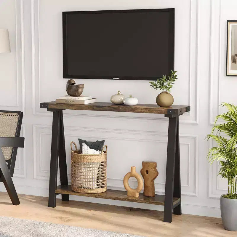 43.3" Farmhouse Console Table with 2-Tier Open Storage