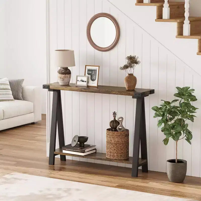 43.3" Farmhouse Console Table with 2-Tier Open Storage