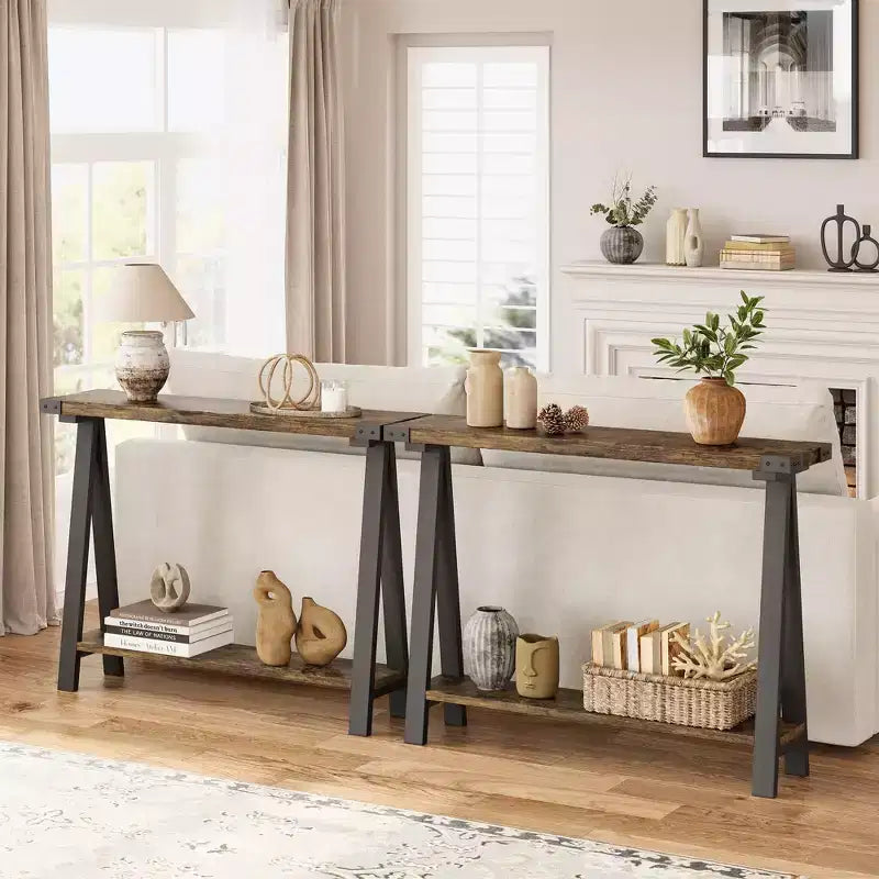 43.3" Farmhouse Console Table with 2-Tier Open Storage