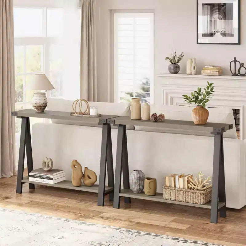 43.3" Farmhouse Console Table with 2-Tier Open Storage