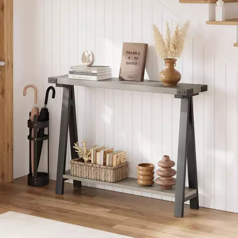 COZONY 43.3 Farmhouse Console Table with Storage, 2-Tier Narrow Sofa Table with A-Leg Frame