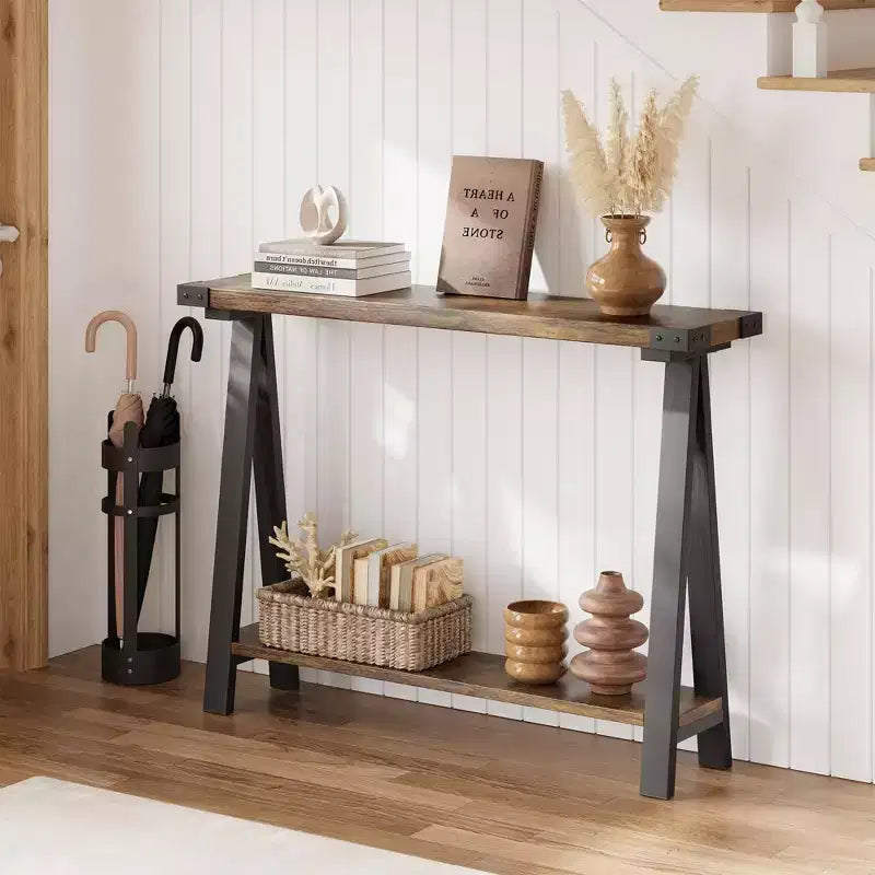 43.3" Farmhouse Console Table with 2-Tier Open Storage