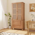 COZONY 64 Tall Pantry Cabinet with Rattan Doors, Kitchen Storage Cabinet with 2 Drawers & Adjustable Shelves